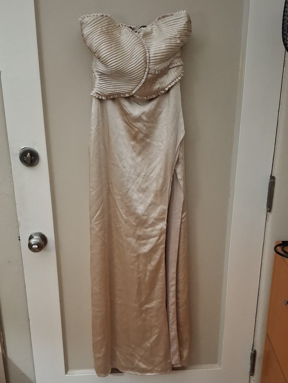 NWT Meshki Larissa Satin Maxi Dress With Ruched Petals_1